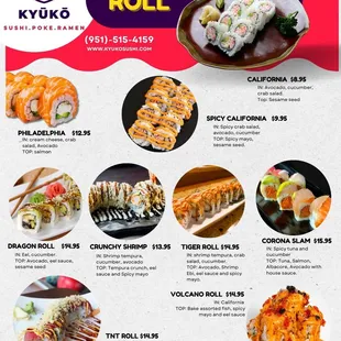 sushi and sashimi, menu