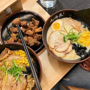 Combination B: #2. Kyushu Tonkatsu Shio Ramen and #4. Sapporo Miso Ramen with Popcorn Chicken