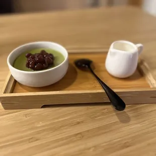 Matcha pudding with redbean