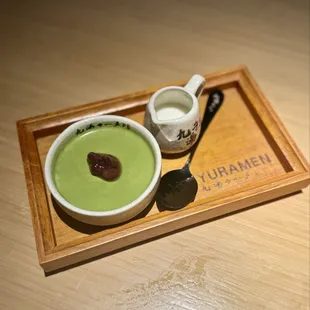 Matcha pudding with red bean
