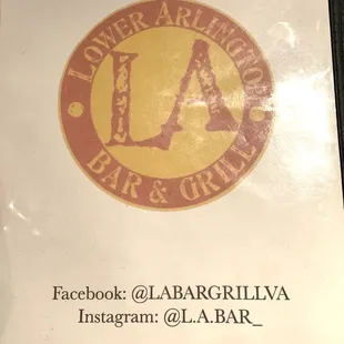 Menu front - kitchen closes at 1am but bar stays open until 2am