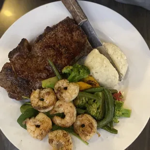 Ny steak. I'm sad, the steak isn't the same as it use to be. Shrimp was good. I wanted medium well but got medium.