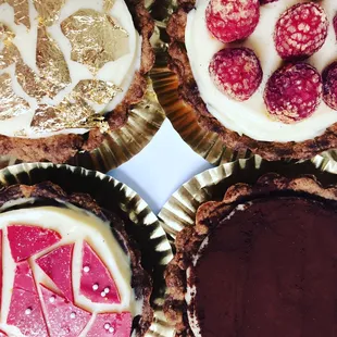 Petite tarts filled with Valrhona chocolate and vanilla bean pastry cream.