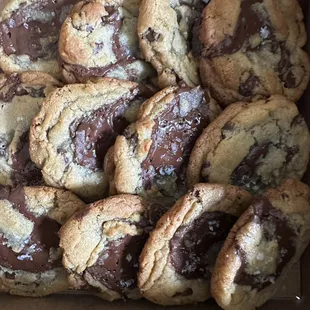 A dozen chocolate chips cooked with Valrhona feves and Maldon sea salt