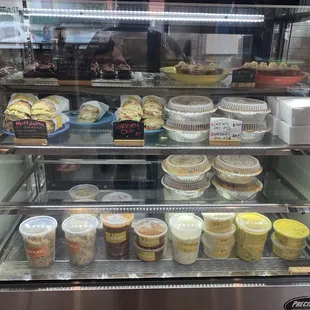 Deli case: pre made sandwiches, soups and chicken (and veggie) pot pies to go