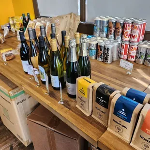 a table full of wine bottles
