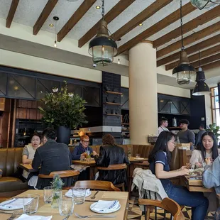 Indoor dining view, doors are open to the outside
