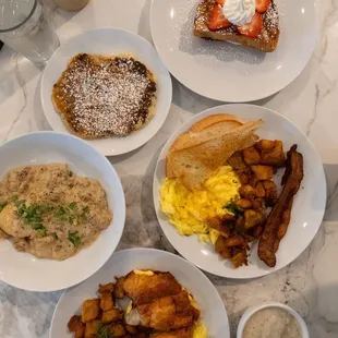 Breakfast Americana Breakfast Southern Style Chocolate Chip Pancakes Bacon, Egg, &amp; Cheese Croissant Grits Stuffed French Toast