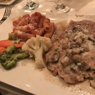 Tough Veal Marsala with an interesting accompanying side of pasta marinara?!?