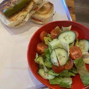 Caprese panini and salad