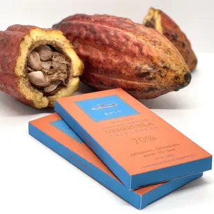 a chocolate bar and a cocoa pod