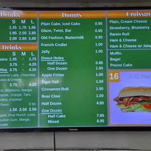 a menu on the wall
