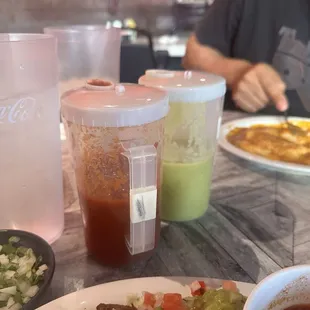 Spicy hot red and green salsas