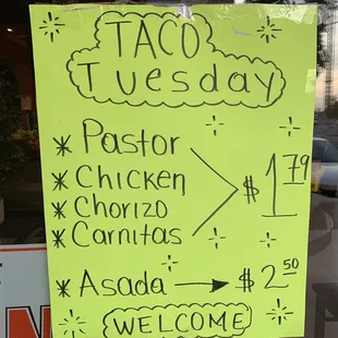 Taco Tuesday specials.