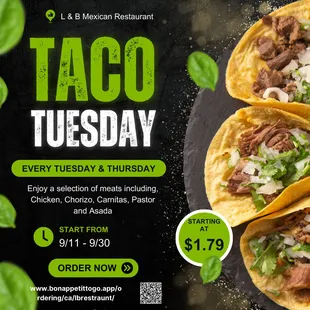 Taco Tuesday Special for The Month Of September