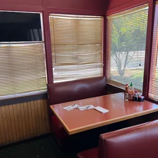a table and booths