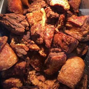 Fried pork with attached skin.