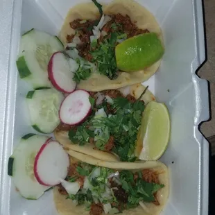 Carnitas. Scratch made totilla. Delicious, but 2 -bite small.