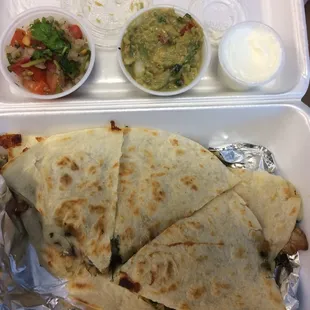 Spinach and mushroom quesadilla.