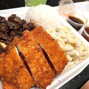 Chicken Katsu and BBQ beef combination plate!