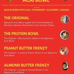 acai bowl menu