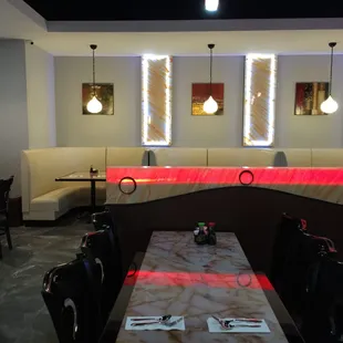 interior, sushi and sashimi