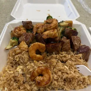 Hibachi shrimp and steak dinner