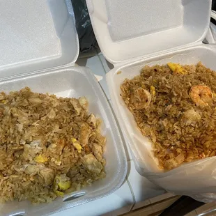 Chicken fried rice and shrimp fried rice.