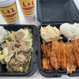 Kalua pig and cabbage and chicken katsu