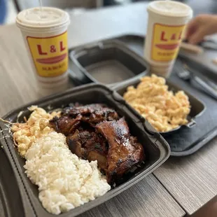 Bbq chicken plus an extra side of macaroni salad, and an extra chicken breast.
