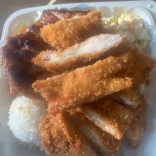 Chicken Katsu 1/2 and 1/2 Mix Plate with BBQ chicken