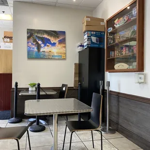 Rear of restarting with storage items.