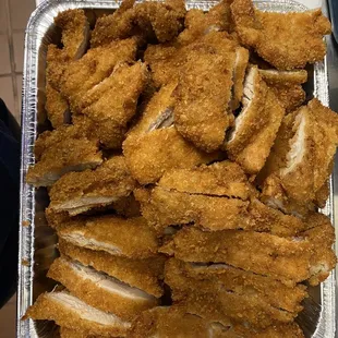 a tray of fried chicken