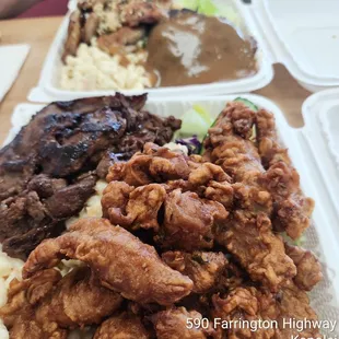 Ono mociko chicken made correctly and ono teriyaki beef combo