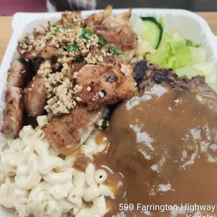Grilled Garlic chicken and hamburger steak