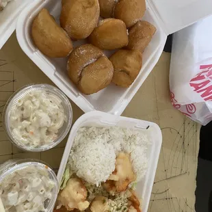 81931 Maladadas, xtra mac salad &amp; Onoliscious Garlic Shrimp! Just like on da ada 8 islands! Sooo soo ONO!