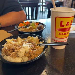 A chicken bowl and a pulled pork bowl...