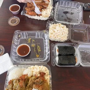 Chicken Katsu Curry Plate, Chicken Katsu Combination Plate, SPAM Musubi, Macaroni Salad