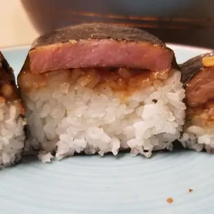 Musubi. Chicken Katsu, Spam, BBQ chicken.