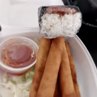 Lumpia and spam musubi