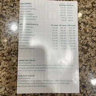 a menu for the restaurant