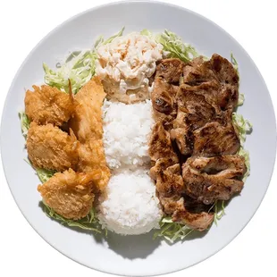 chicken, rice, and lettuce