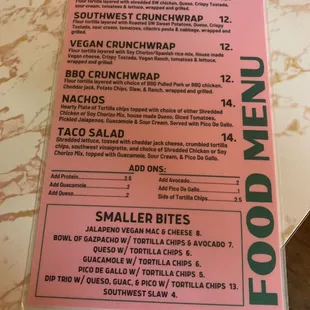 Food menu