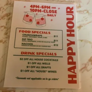 Happy hour menu