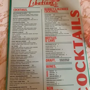 Cocktail menu