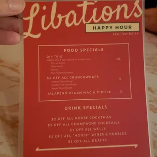 Happy hour menu.