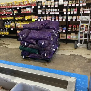 a large pile of ice in a store