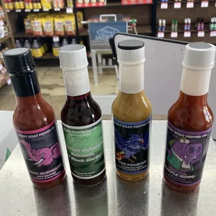 a variety of hot sauces