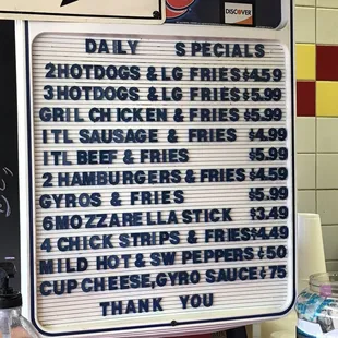 the menu for the restaurant