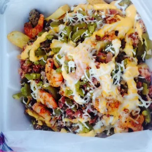 Steak and shrimp cheese fries are the best